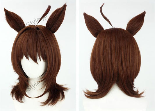 ウマ娘 プリティーダービー アグネスタキオン コスプレウィッグ 耳付き